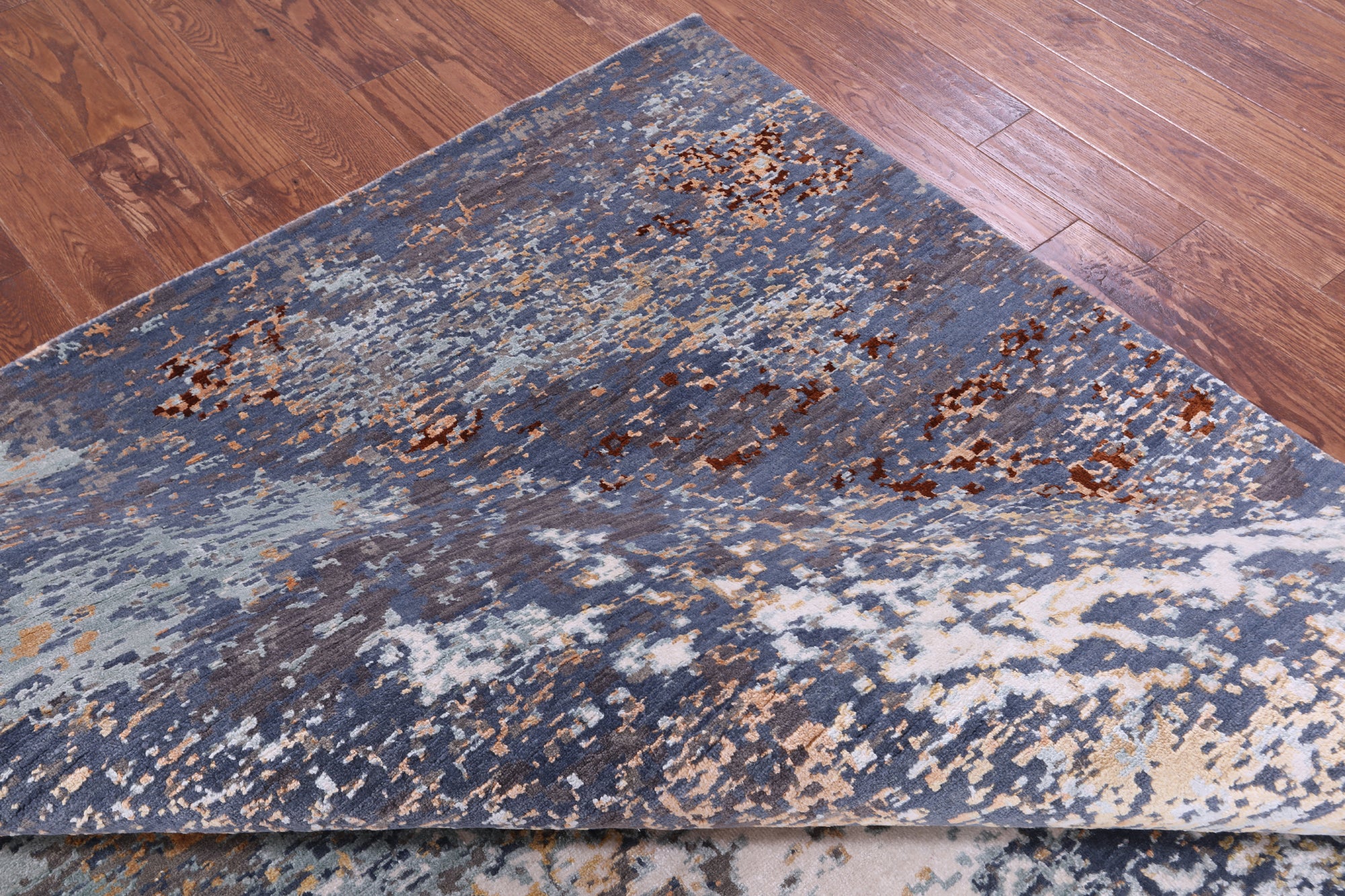 Abstract Contemporary Hand Knotted Wool & Silk Rug - 9' 0" X 12' 0" - Golden Nile