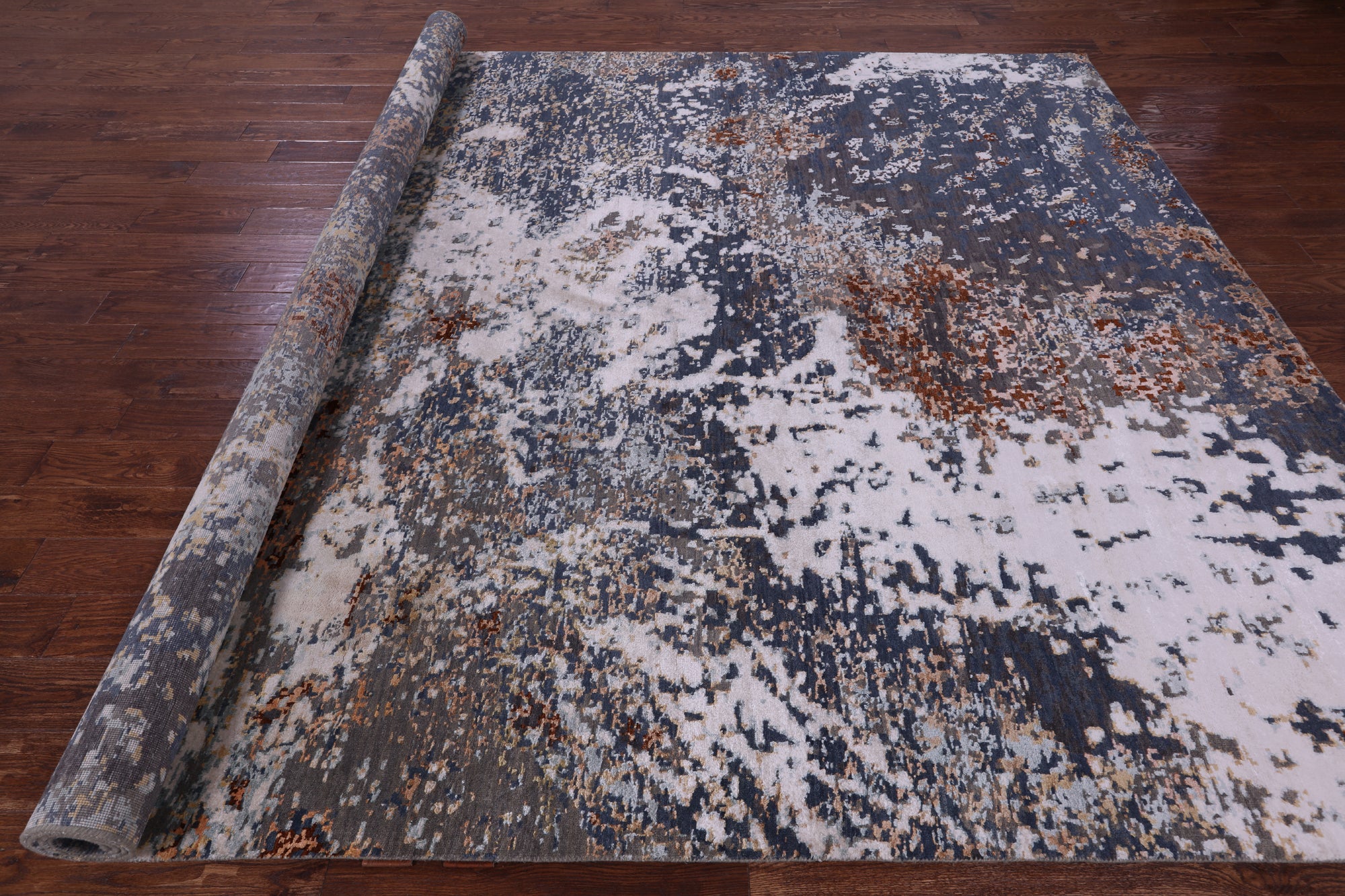 Abstract Contemporary Hand Knotted Wool & Silk Rug - 9' 0" X 12' 0" - Golden Nile