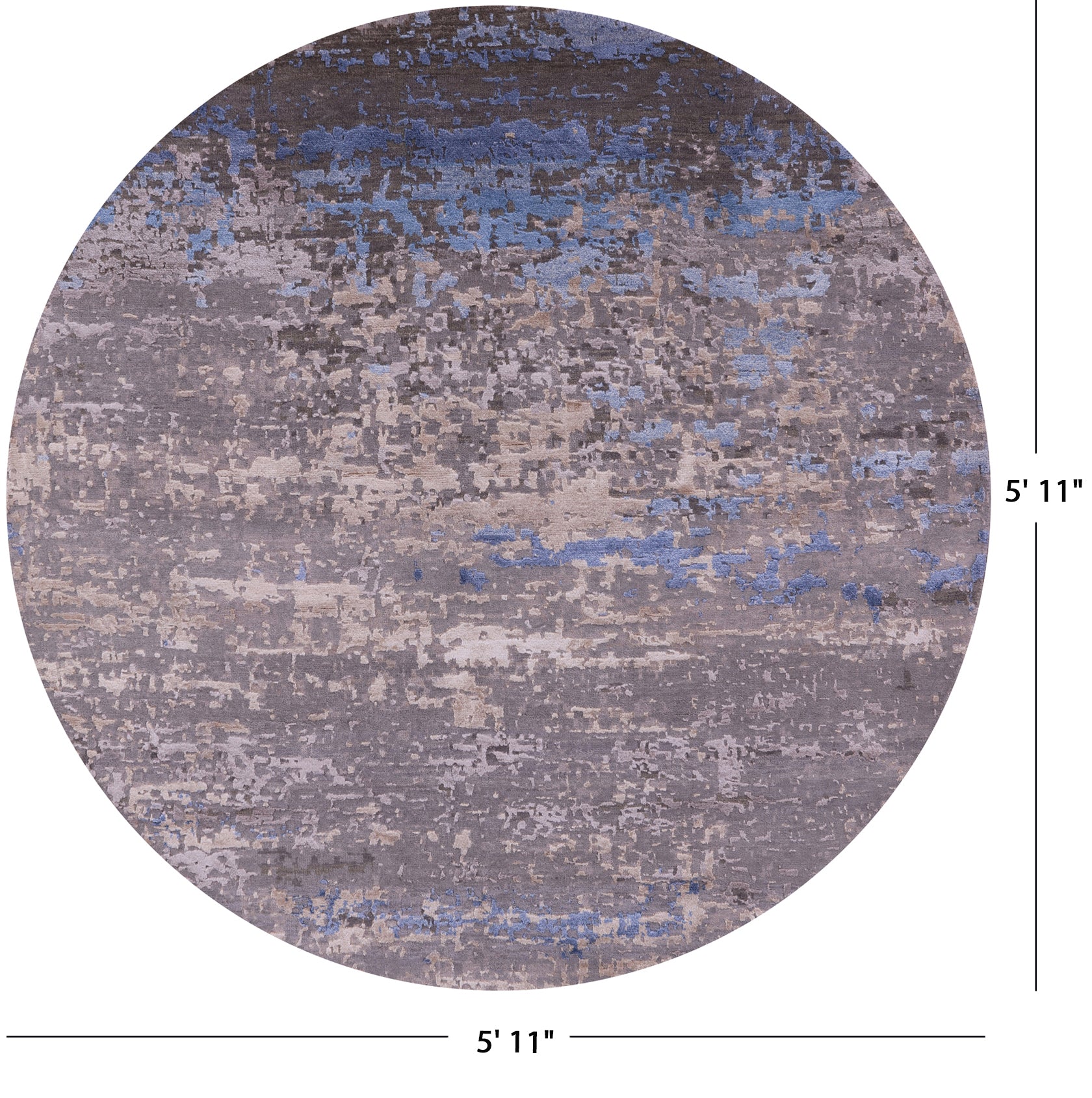Round Abstract Contemporary Hand Knotted Wool & Silk Rug - 5' 11" X 5' 11" - Golden Nile