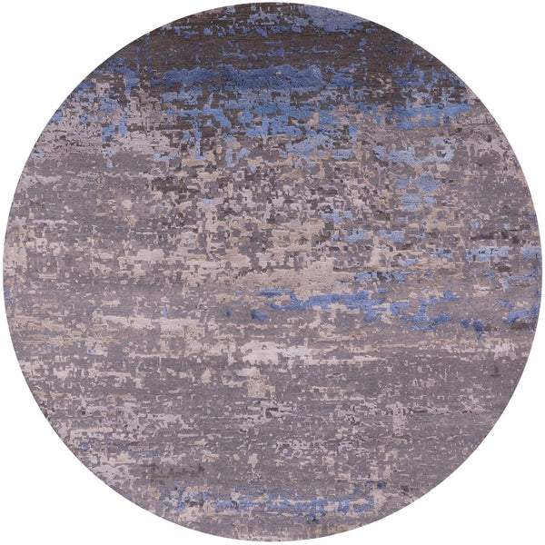 Round Abstract Contemporary Hand Knotted Wool & Silk Rug - 5' 11" X 5' 11" - Golden Nile
