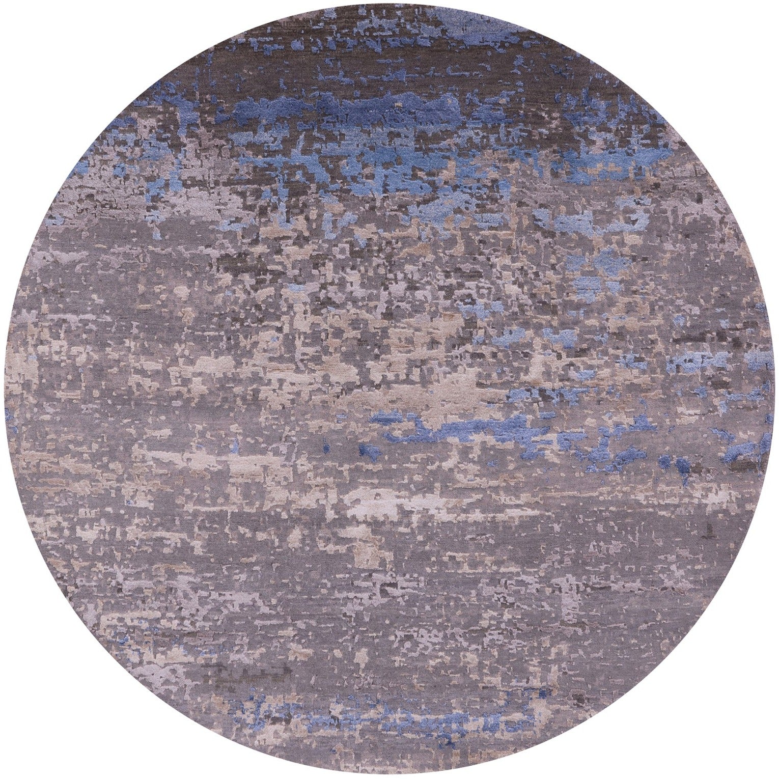Round Abstract Contemporary Hand Knotted Wool & Silk Rug - 5' 11" X 5' 11" - Golden Nile