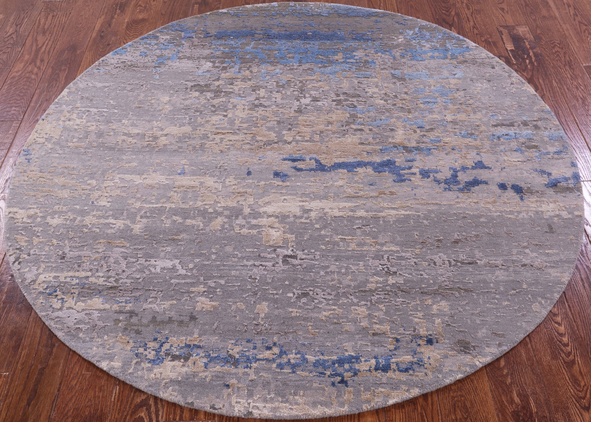 Round Abstract Contemporary Hand Knotted Wool & Silk Rug - 5' 11" X 5' 11" - Golden Nile