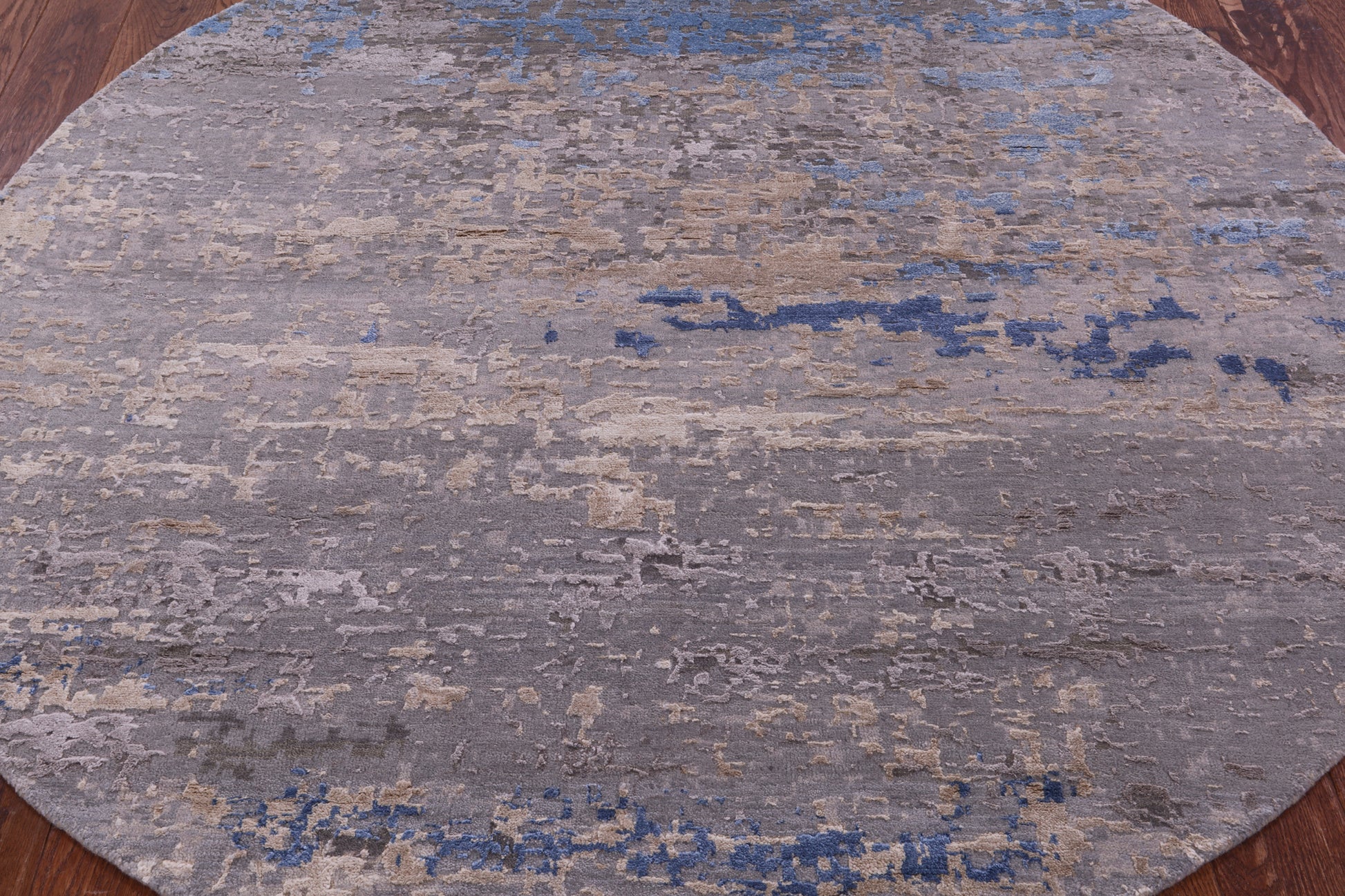 Round Abstract Contemporary Hand Knotted Wool & Silk Rug - 5' 11" X 5' 11" - Golden Nile