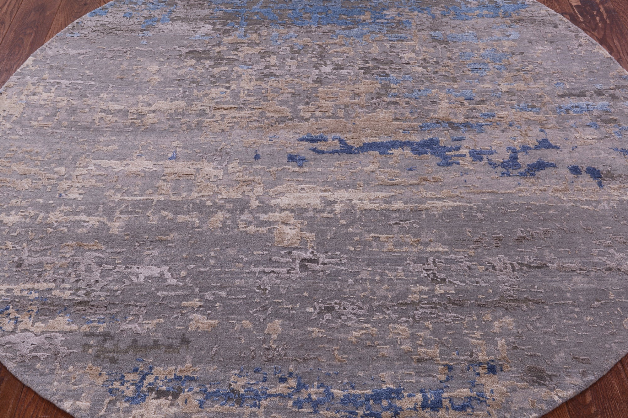 Round Abstract Contemporary Hand Knotted Wool & Silk Rug - 5' 11" X 5' 11" - Golden Nile