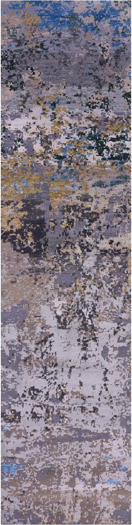 Abstract Contemporary Hand Knotted Wool & Silk Runner Rug - 2' 7" X 10' 2" - Golden Nile