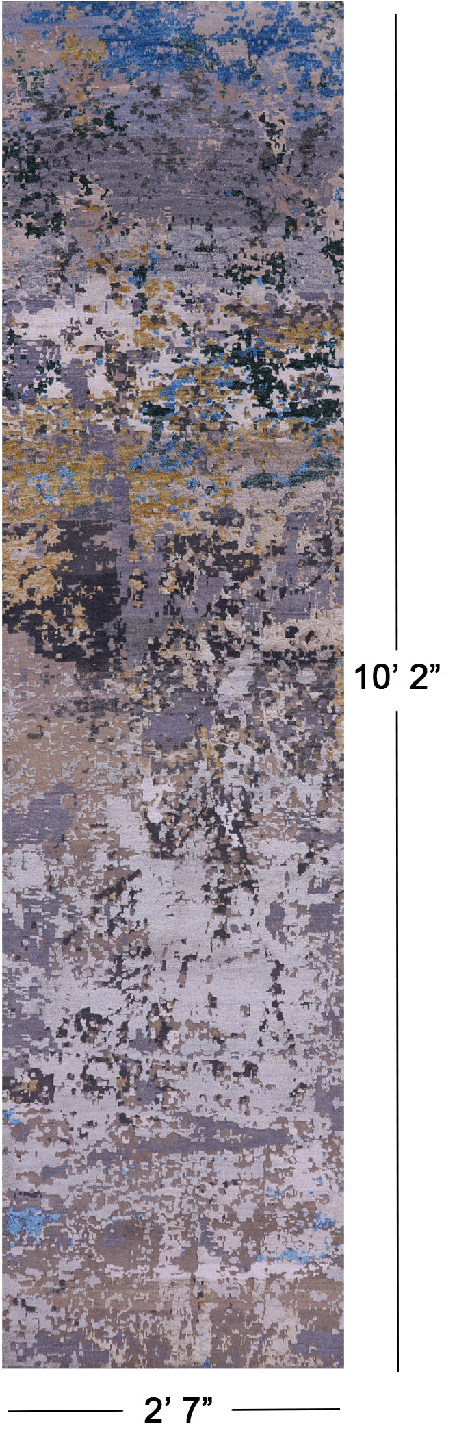 Abstract Contemporary Hand Knotted Wool & Silk Runner Rug - 2' 7" X 10' 2" - Golden Nile