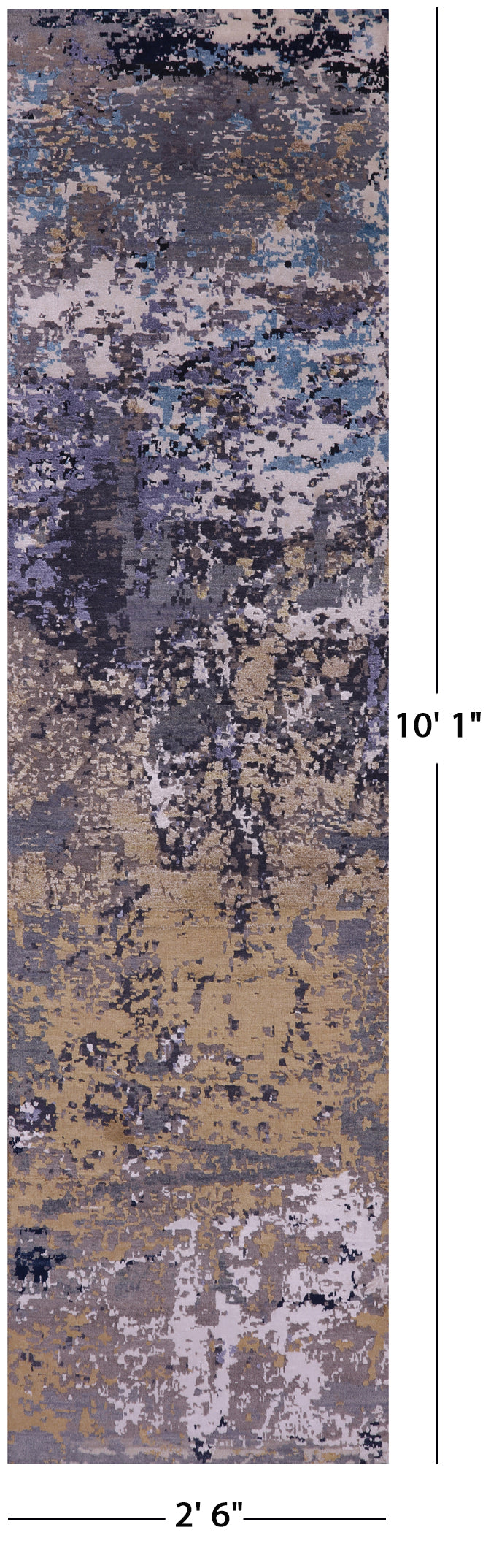 Abstract Contemporary Hand Knotted Wool & Silk Runner Rug - 2' 6" X 10' 1" - Golden Nile