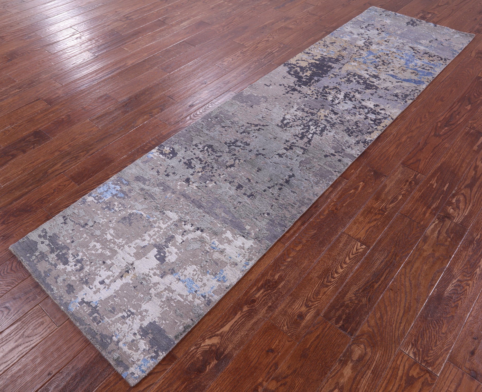Abstract Contemporary Handmade Wool & Silk Runner Rug - 2' 6" X 9' 10" - Golden Nile
