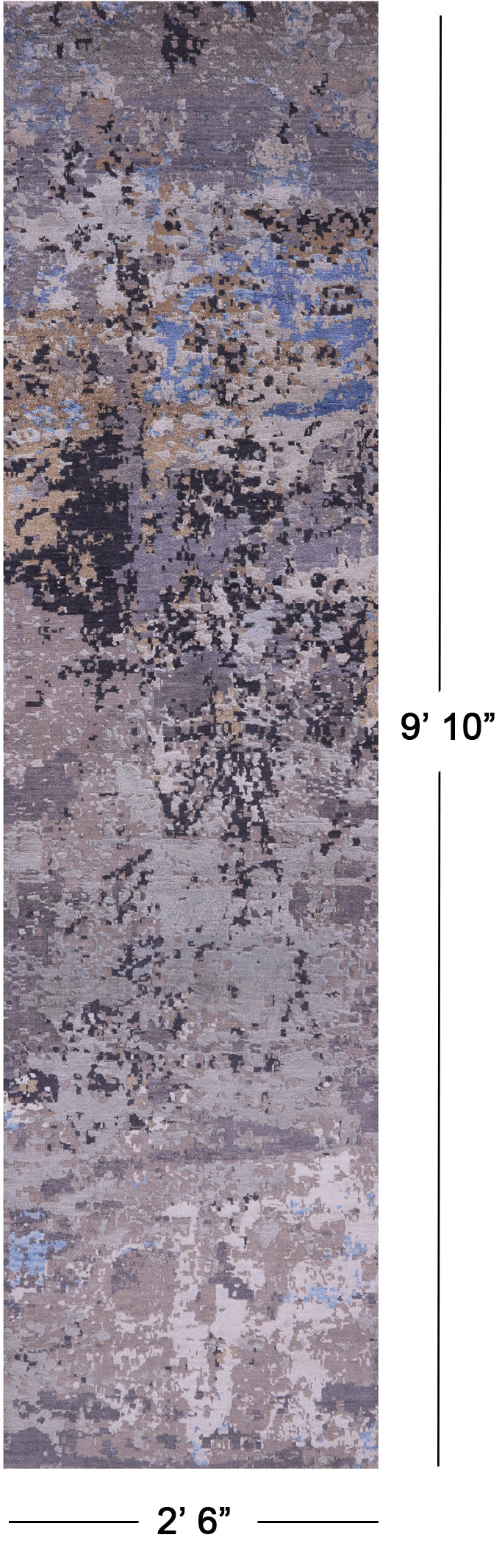 Abstract Contemporary Handmade Wool & Silk Runner Rug - 2' 6" X 9' 10" - Golden Nile
