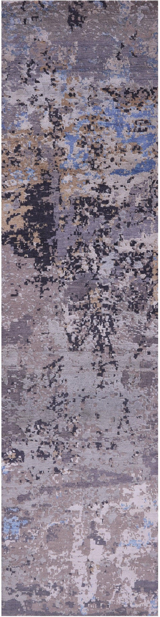 Abstract Contemporary Handmade Wool & Silk Runner Rug - 2' 6" X 9' 10" - Golden Nile