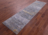 Abstract Contemporary Hand Knotted Wool & Silk Runner Rug - 2' 6" X 10' 0" - Golden Nile
