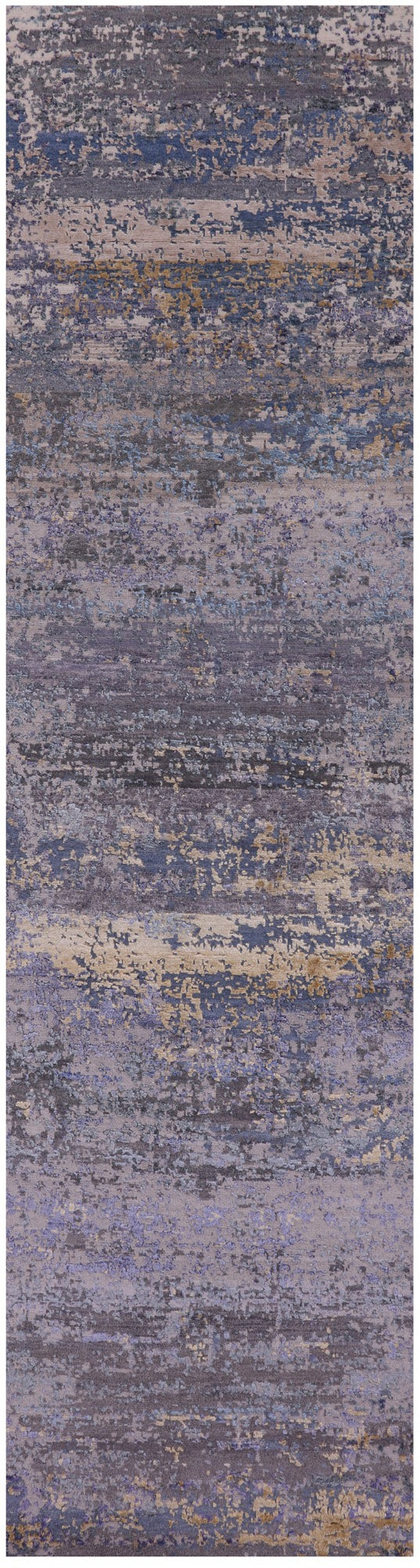 Abstract Contemporary Hand Knotted Wool & Silk Runner Rug - 2' 6" X 10' 0" - Golden Nile