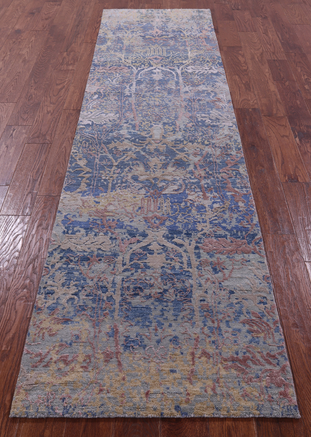 Abstract Contemporary Hand Knotted Wool & Silk Runner Rug - 2' 6" X 9' 11" - Golden Nile