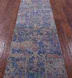Abstract Contemporary Hand Knotted Wool & Silk Runner Rug - 2' 6" X 9' 11" - Golden Nile
