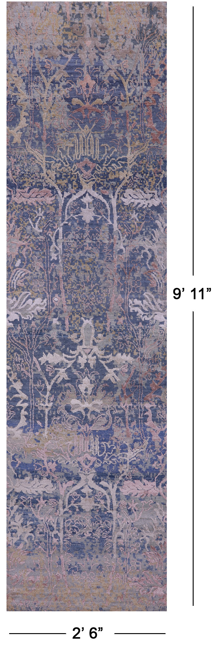 Abstract Contemporary Hand Knotted Wool & Silk Runner Rug - 2' 6" X 9' 11" - Golden Nile