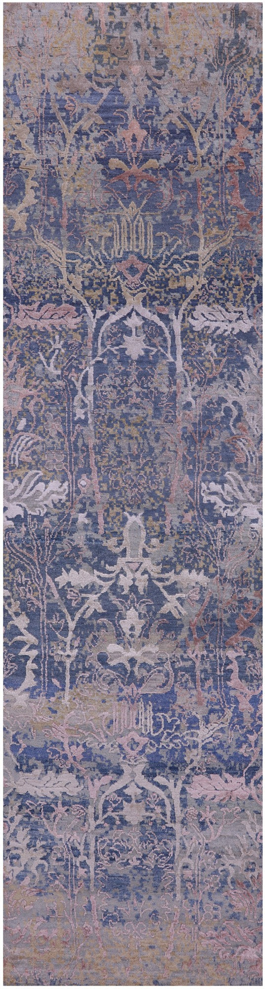 Abstract Contemporary Hand Knotted Wool & Silk Runner Rug - 2' 6" X 9' 11" - Golden Nile