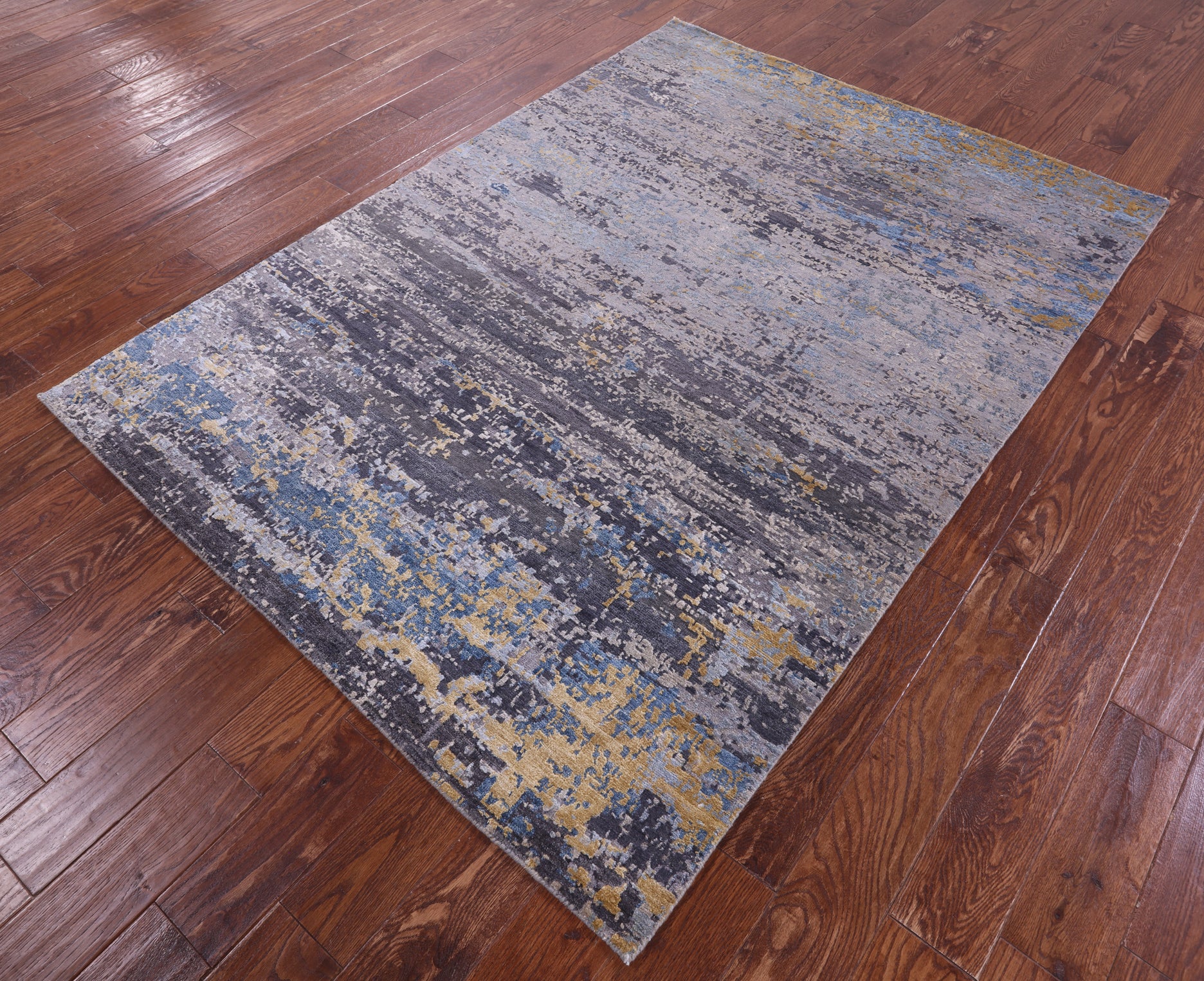 Abstract Modern Hand Knotted Wool & Silk Rug - 5' 0" X 7' 0" - Golden Nile