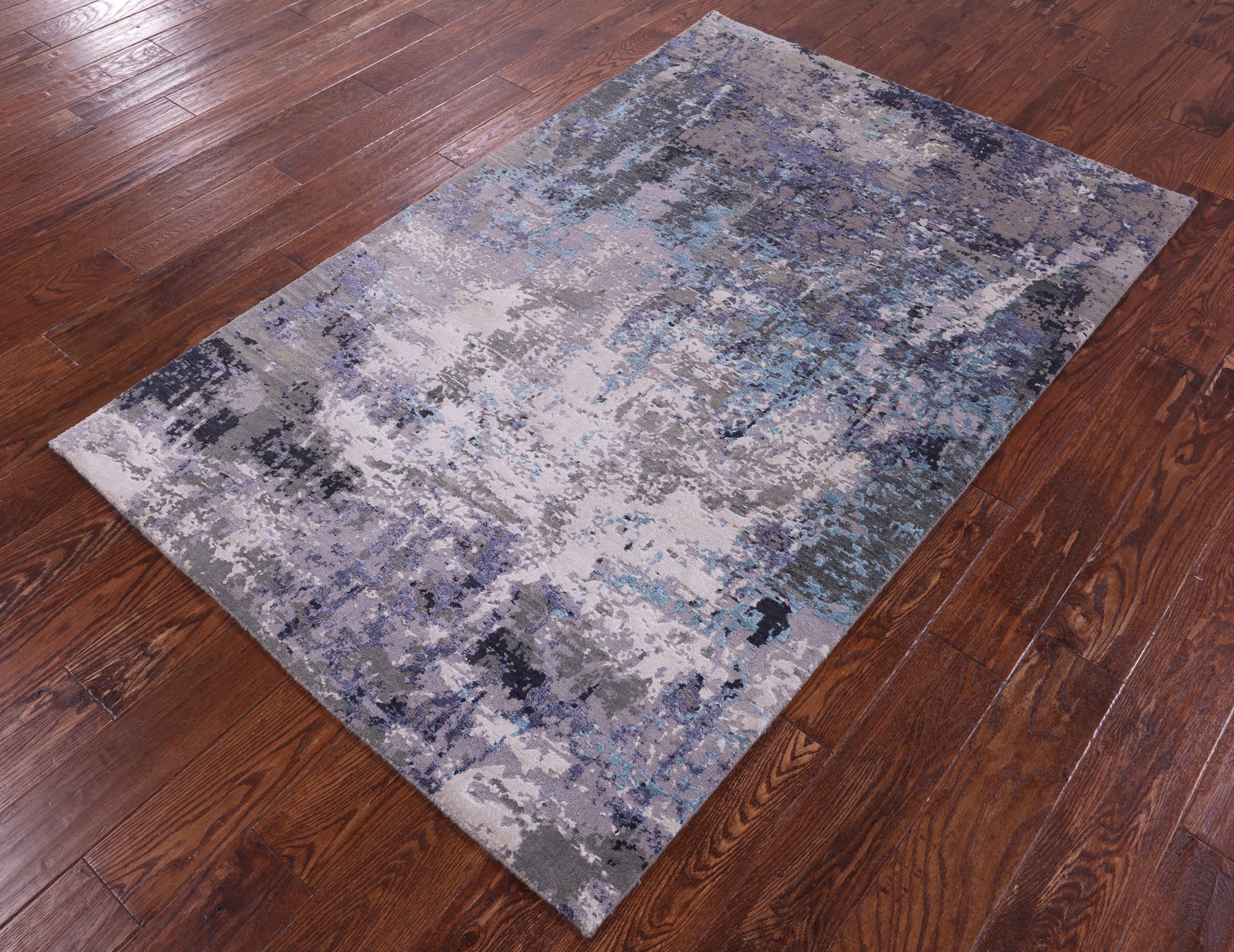 Abstract Contemporary Hand Knotted Wool & Silk Rug - 4' 0" X 6' 2" - Golden Nile