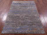 Abstract Contemporary Hand Knotted Wool & Silk Rug - 4' 0" X 6' 2" - Golden Nile