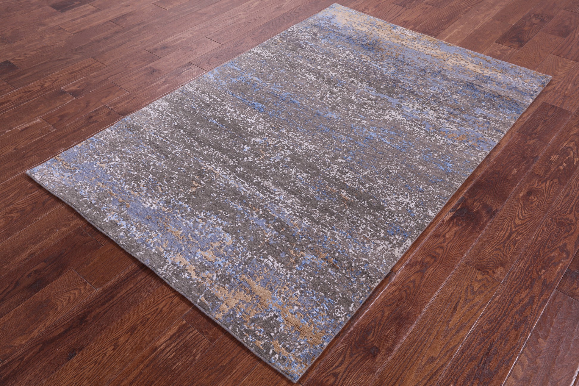 Abstract Contemporary Hand Knotted Wool & Silk Rug - 4' 0" X 6' 2" - Golden Nile