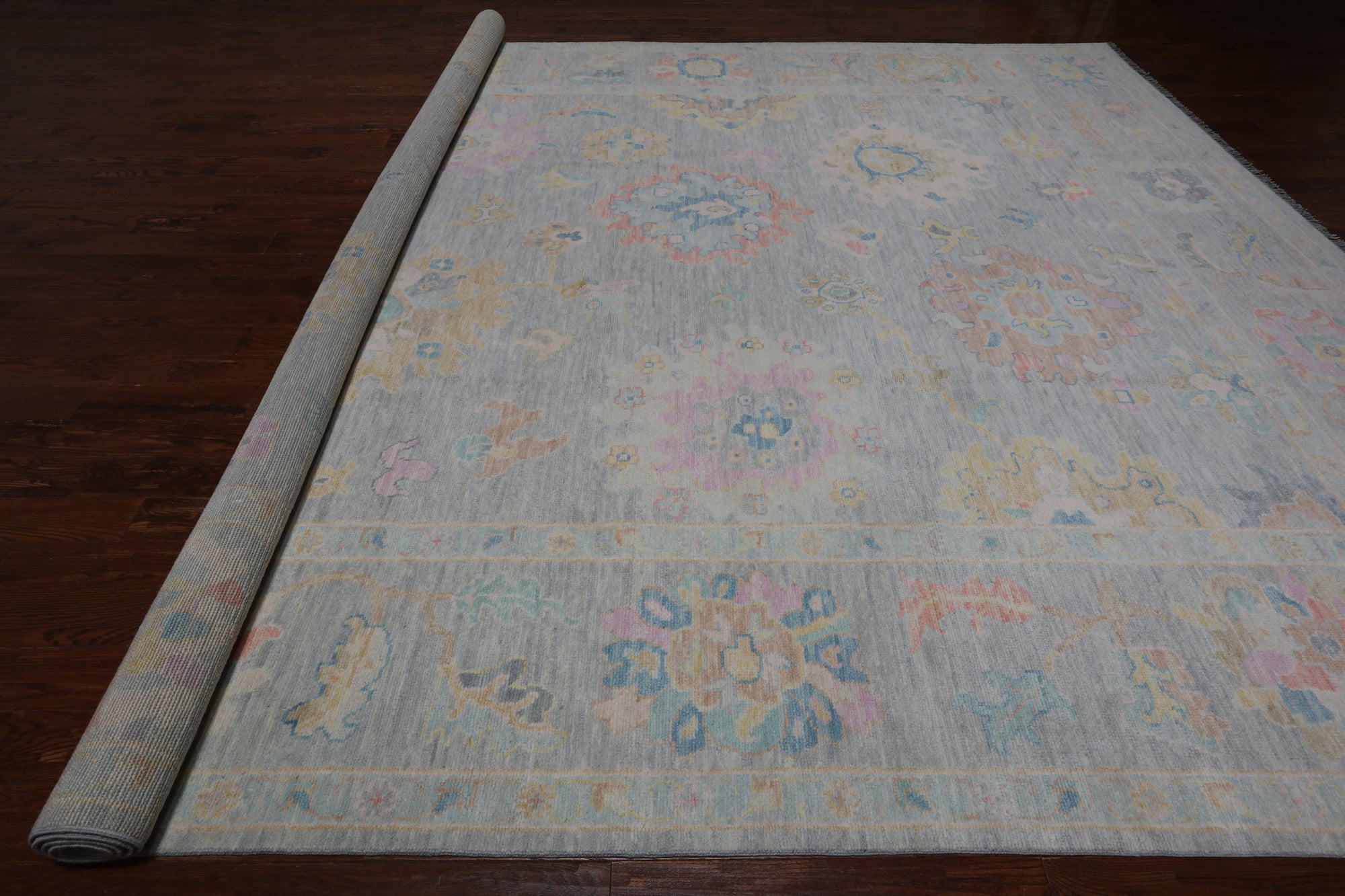 SUPER SALE Silver Turkish Oushak Hand Knotted Wool Rug - 12' 3" X 15' 0"