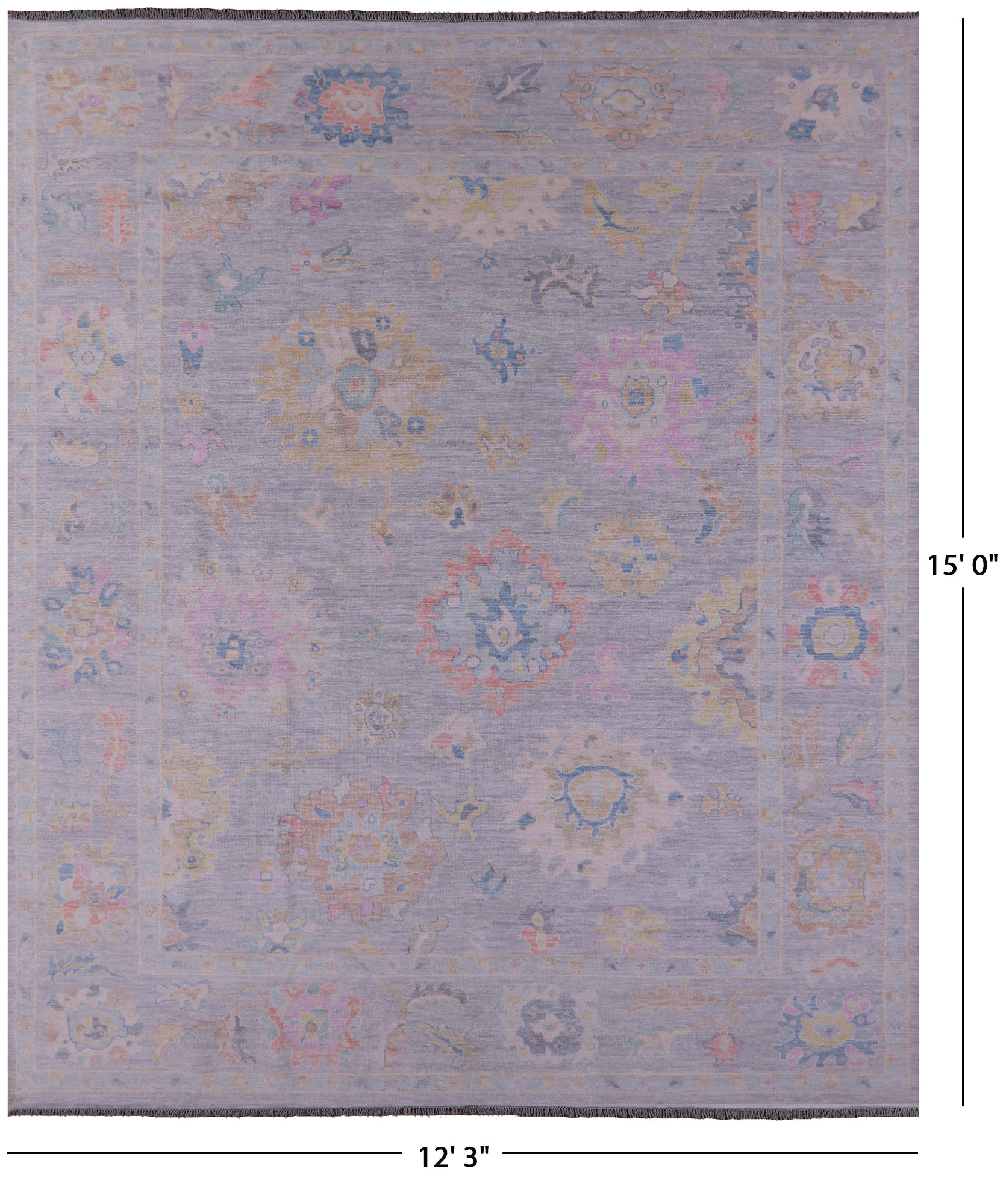 Silver Turkish Oushak Hand Knotted Wool Rug - 12' 3" X 15' 0" - Golden Nile