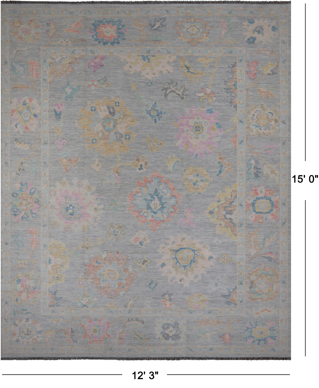 SUPER SALE Silver Turkish Oushak Hand Knotted Wool Rug - 12' 3" X 15' 0"