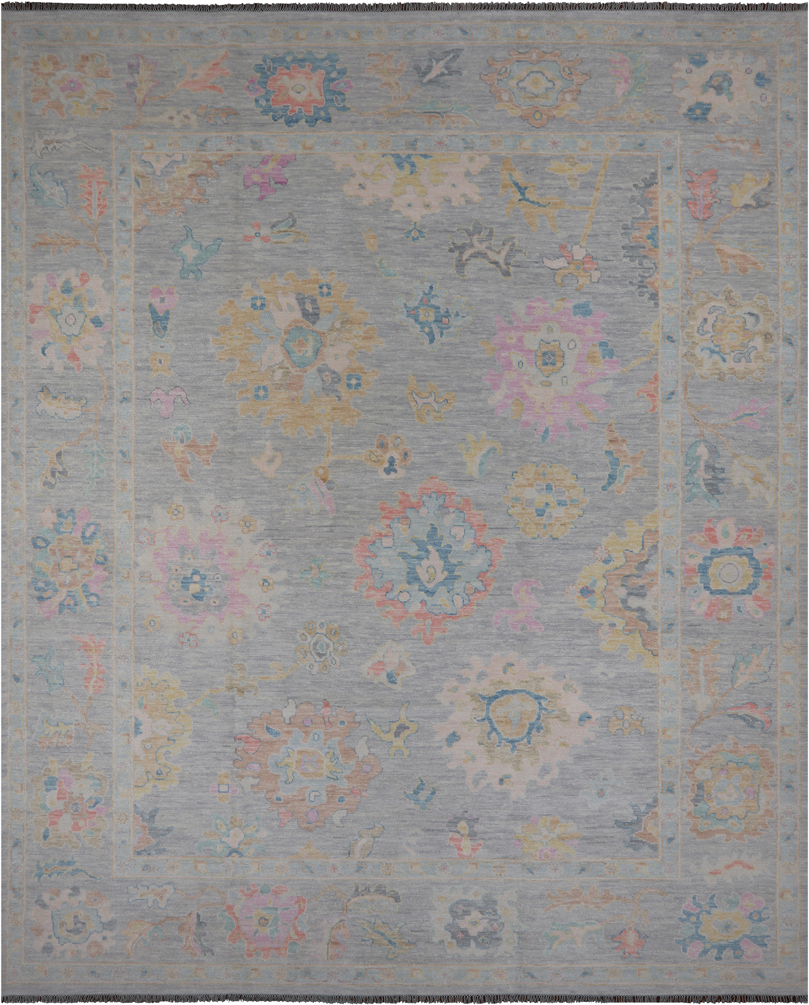 SUPER SALE Silver Turkish Oushak Hand Knotted Wool Rug - 12' 3" X 15' 0"