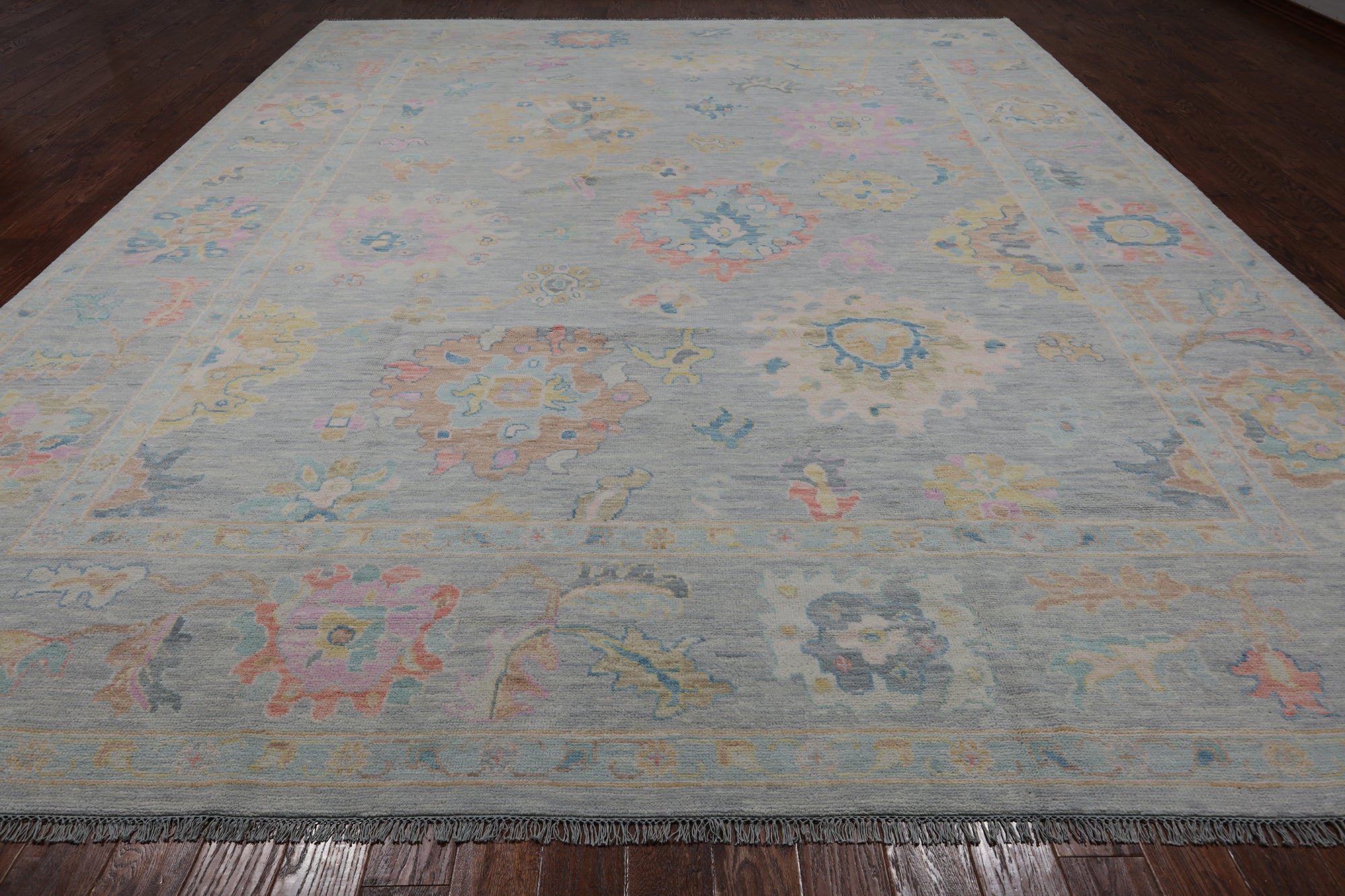 SUPER SALE Silver Turkish Oushak Hand Knotted Wool Rug - 12' 3" X 15' 0"