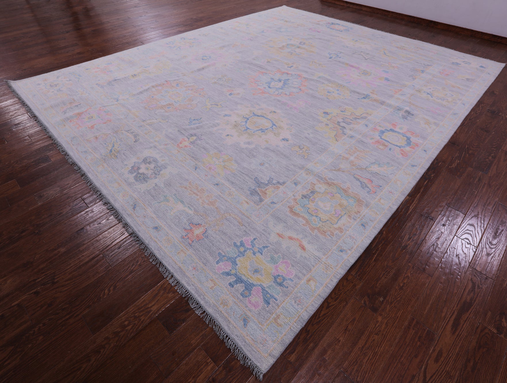 Silver Turkish Oushak Hand Knotted Wool Rug - 12' 3" X 15' 0" - Golden Nile