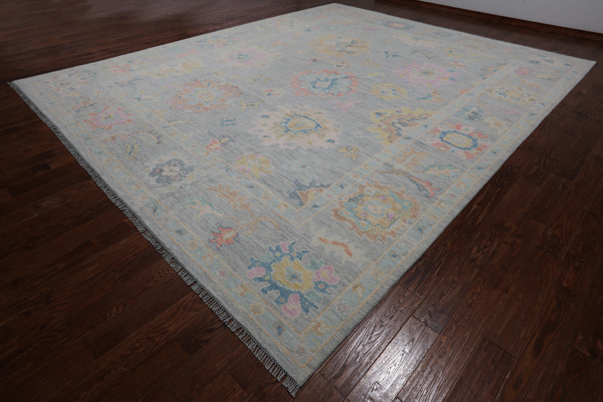 SUPER SALE Silver Turkish Oushak Hand Knotted Wool Rug - 12' 3" X 15' 0"