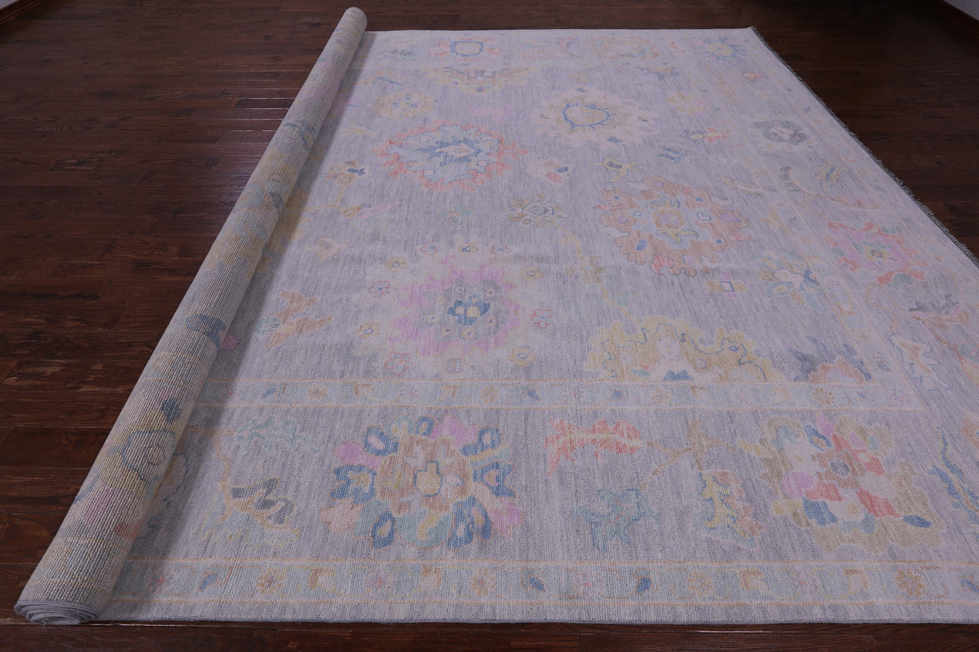 Silver Turkish Oushak Hand Knotted Wool Rug - 12' 3" X 15' 0" - Golden Nile
