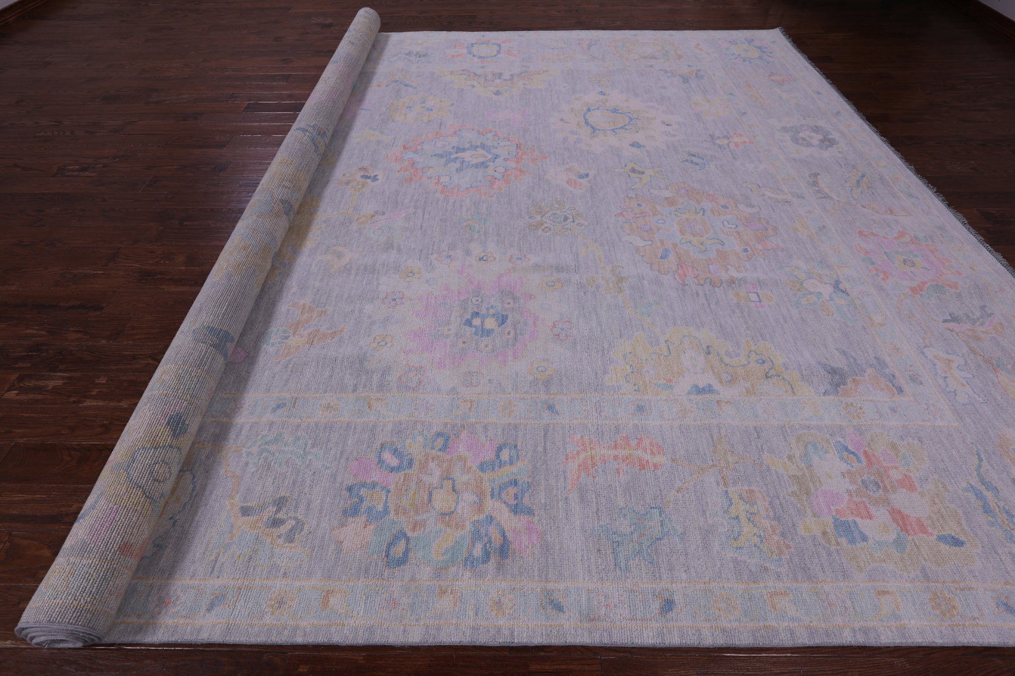 Silver Turkish Oushak Hand Knotted Wool Rug - 12' 3" X 15' 0" - Golden Nile