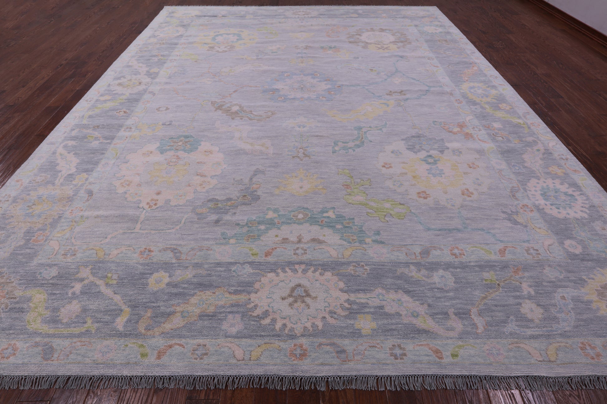 Silver Turkish Oushak Hand Knotted Wool Rug - 12' 3" X 14' 8" - Golden Nile