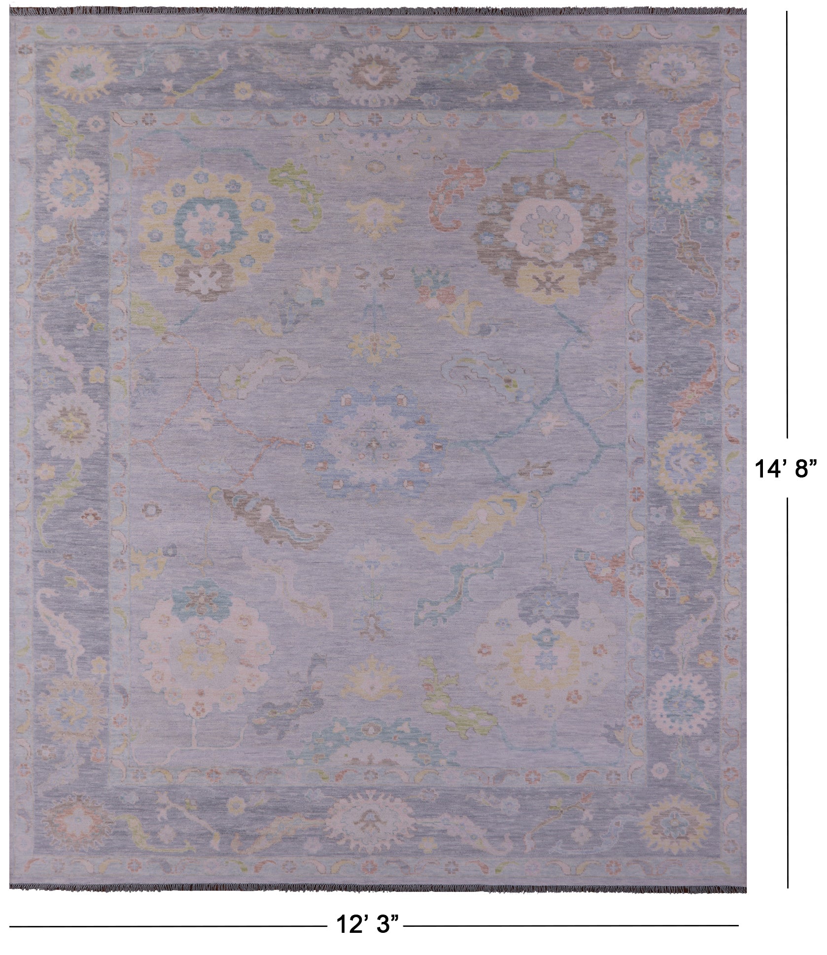 Silver Turkish Oushak Hand Knotted Wool Rug - 12' 3" X 14' 8" - Golden Nile