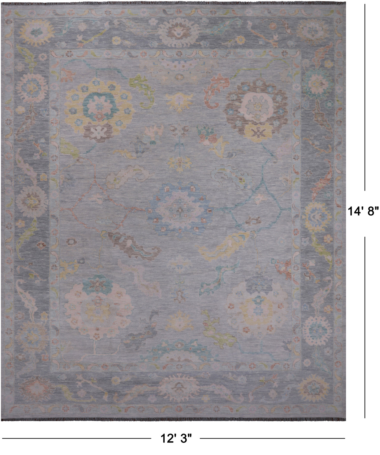 SUPER SALE Silver Turkish Oushak Hand Knotted Wool Rug - 12' 3" X 14' 8"