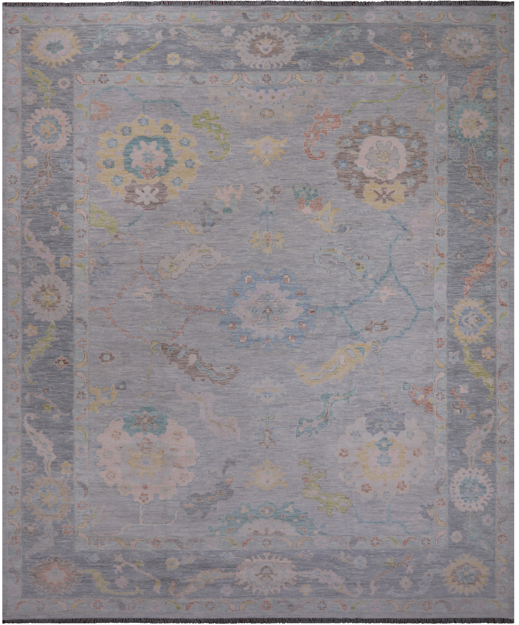 SUPER SALE Silver Turkish Oushak Hand Knotted Wool Rug - 12' 3" X 14' 8"
