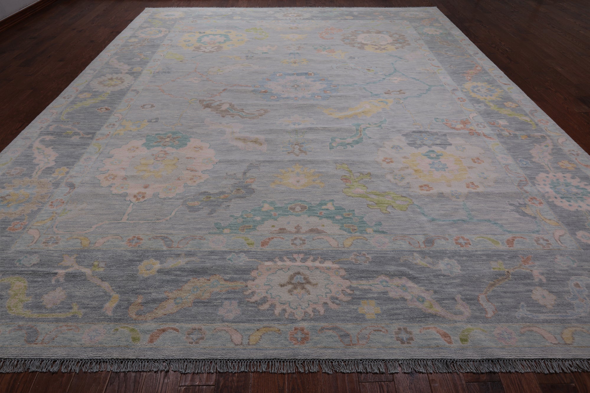SUPER SALE Silver Turkish Oushak Hand Knotted Wool Rug - 12' 3" X 14' 8"