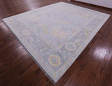 Silver Turkish Oushak Hand Knotted Wool Rug - 12' 3" X 14' 8" - Golden Nile