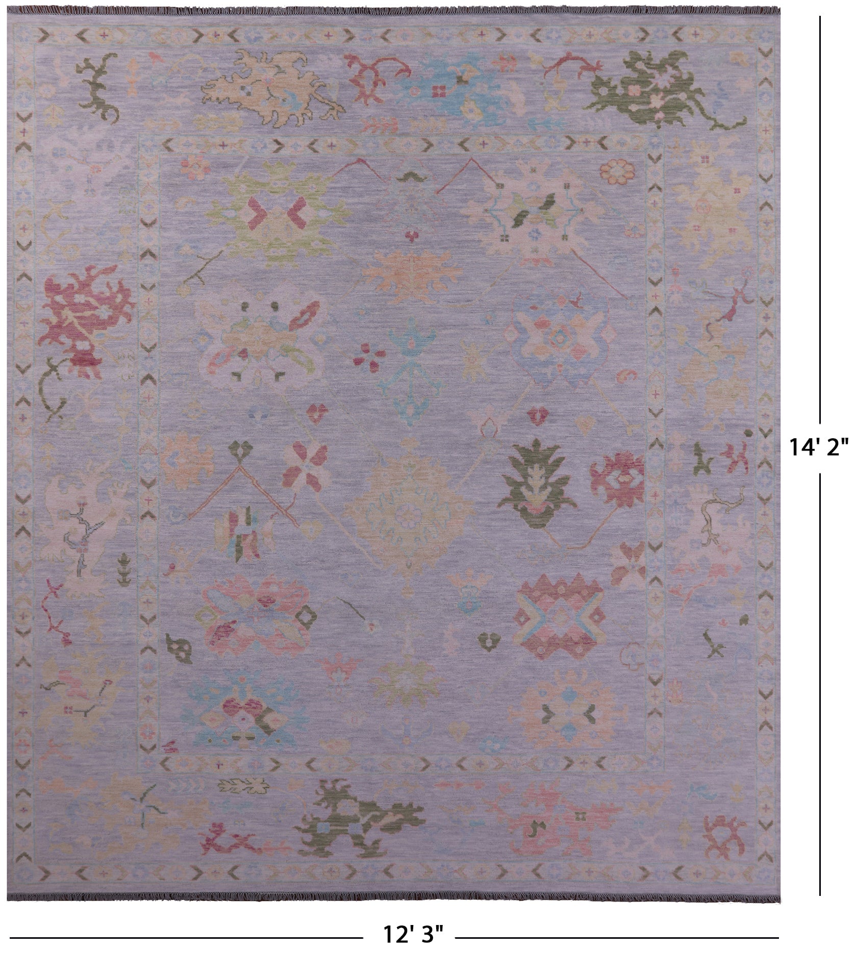 Silver Turkish Oushak Hand Knotted Wool Rug - 12' 3" X 14' 2" - Golden Nile