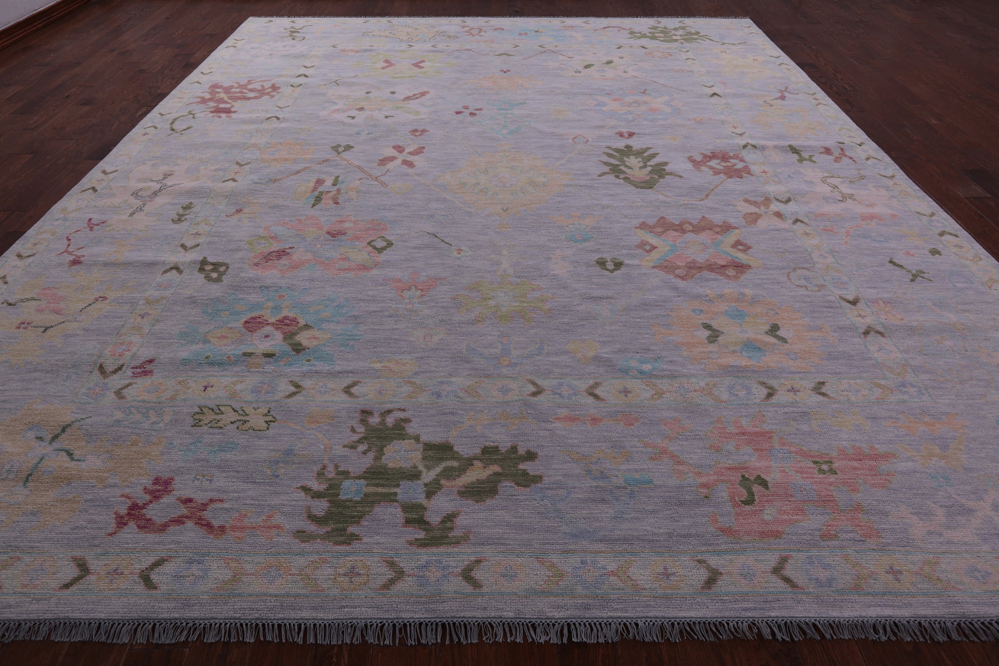 Silver Turkish Oushak Hand Knotted Wool Rug - 12' 3" X 14' 2" - Golden Nile