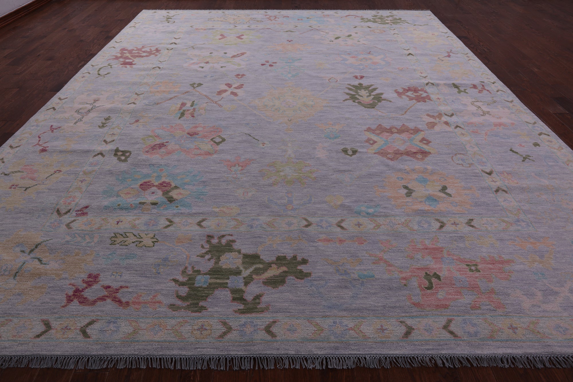 Silver Turkish Oushak Hand Knotted Wool Rug - 12' 3" X 14' 2" - Golden Nile