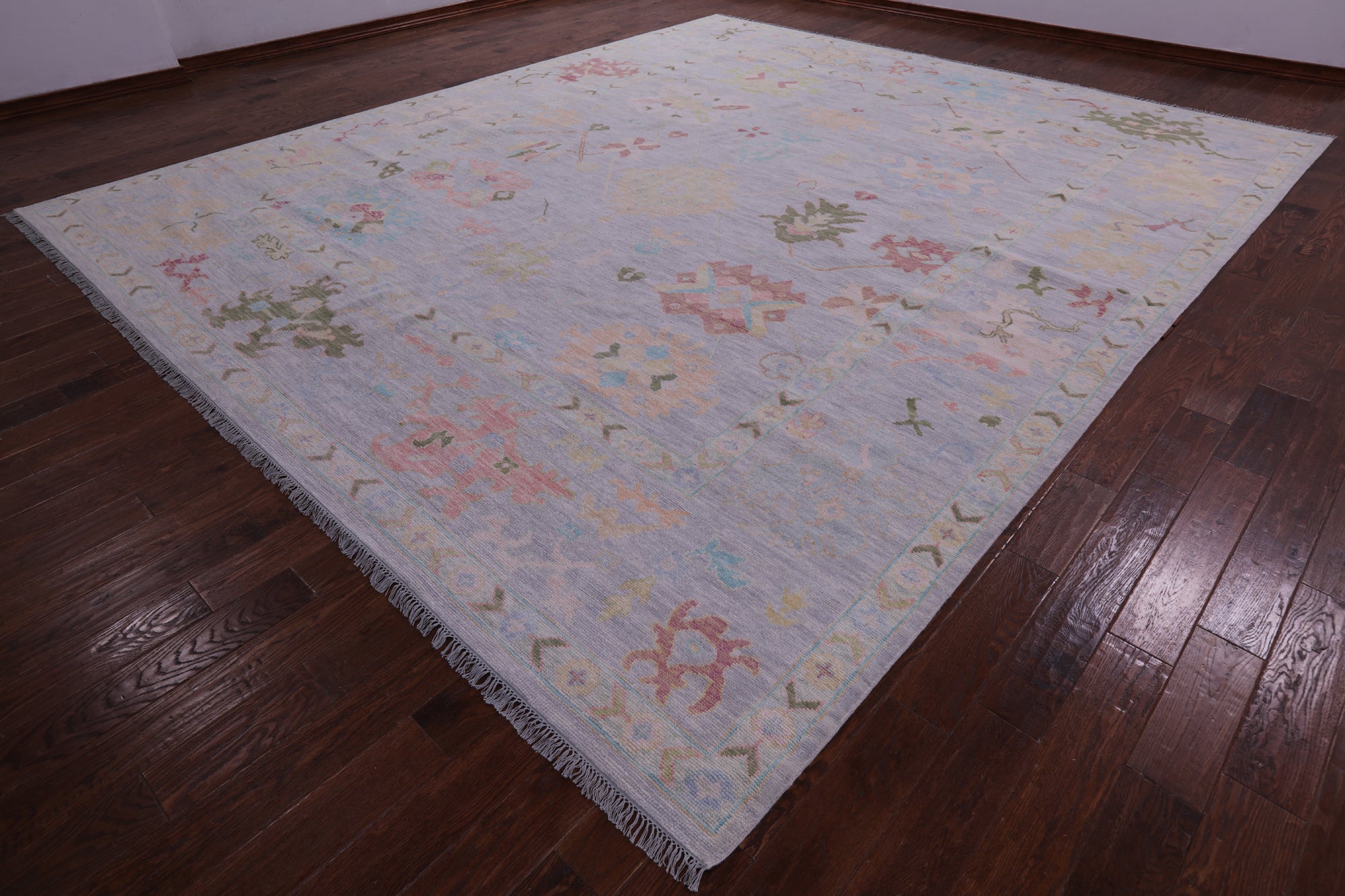 Silver Turkish Oushak Hand Knotted Wool Rug - 12' 3" X 14' 2" - Golden Nile