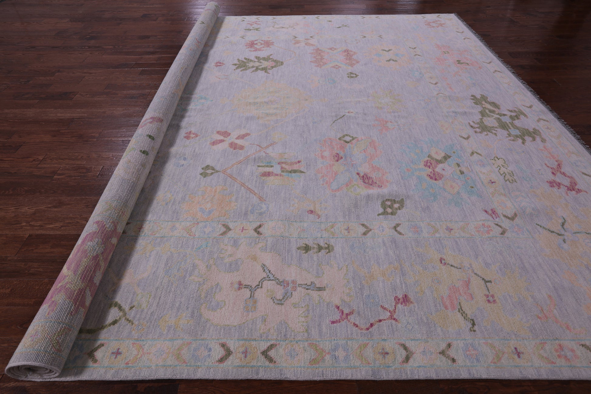 Silver Turkish Oushak Hand Knotted Wool Rug - 12' 3" X 14' 2" - Golden Nile