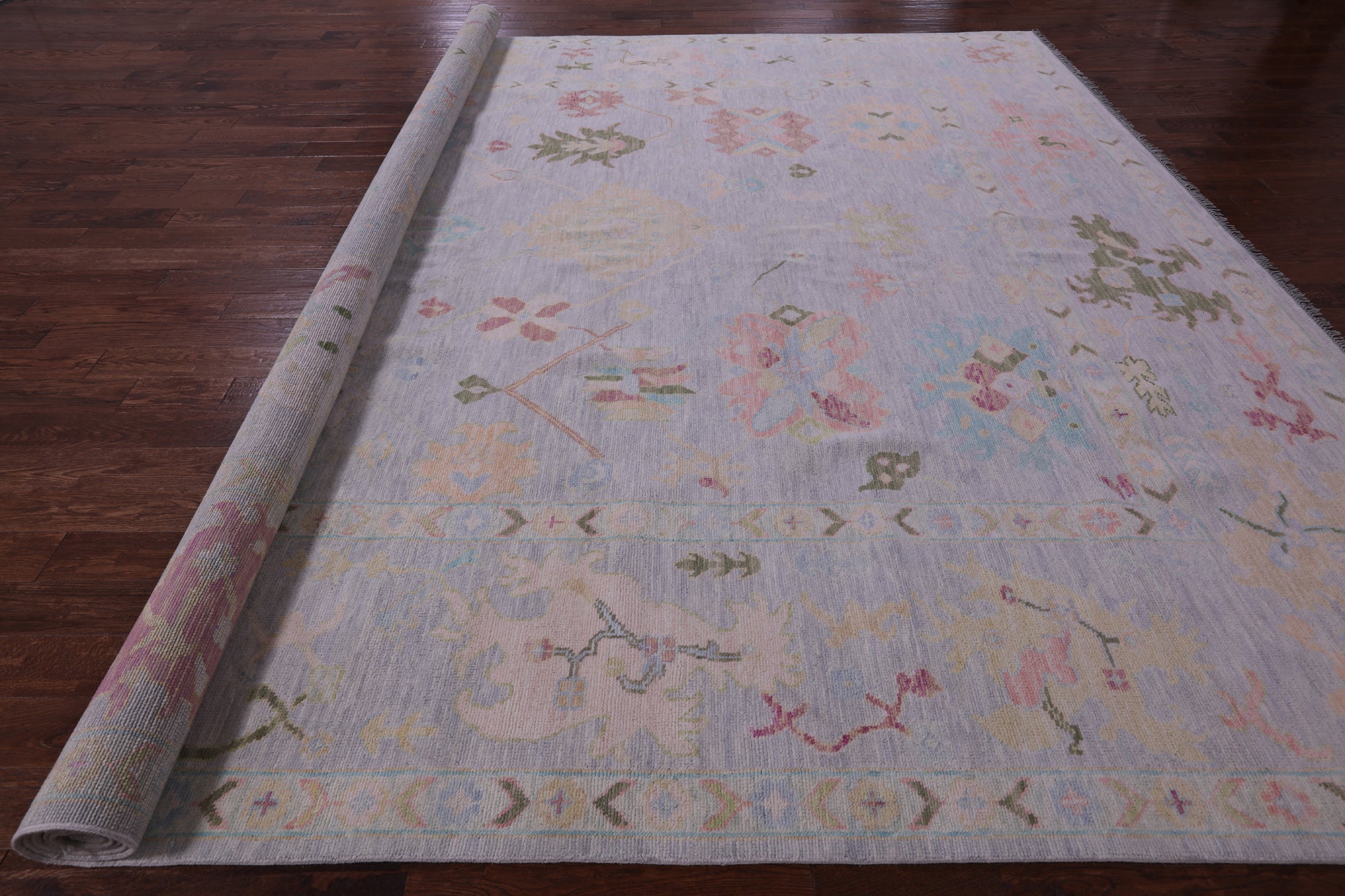 Silver Turkish Oushak Hand Knotted Wool Rug - 12' 3" X 14' 2" - Golden Nile
