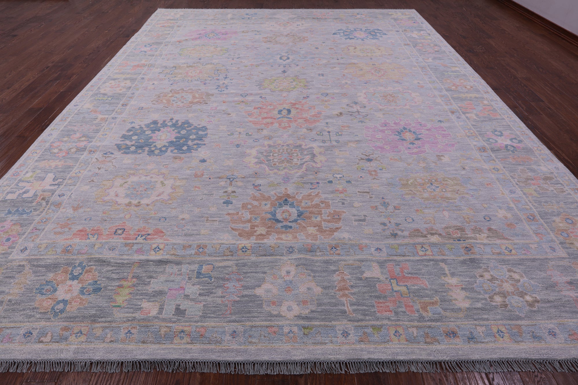 Silver Turkish Oushak Handmade Wool Rug - 12' 0" X 14' 8" - Golden Nile