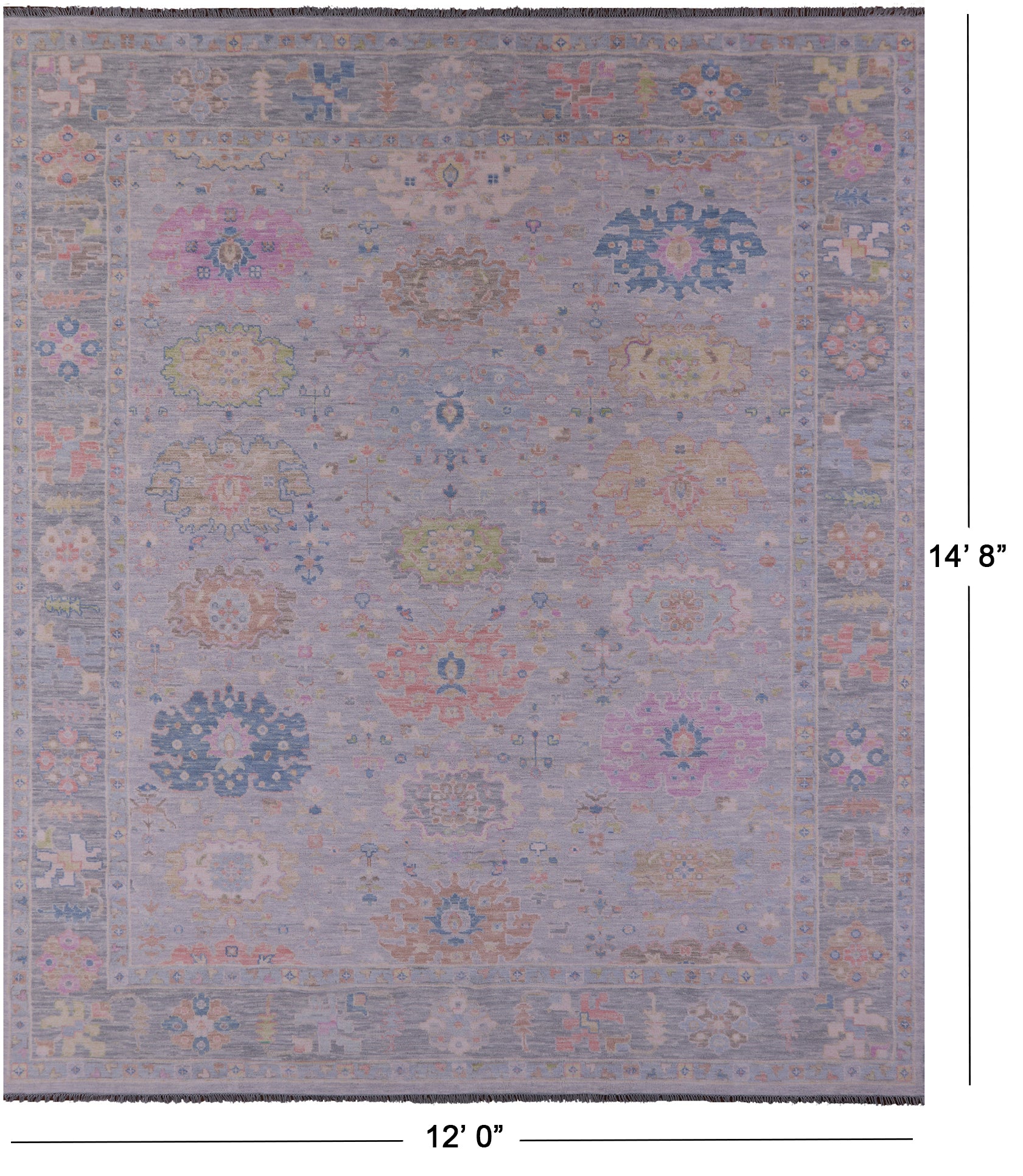 Silver Turkish Oushak Handmade Wool Rug - 12' 0" X 14' 8" - Golden Nile