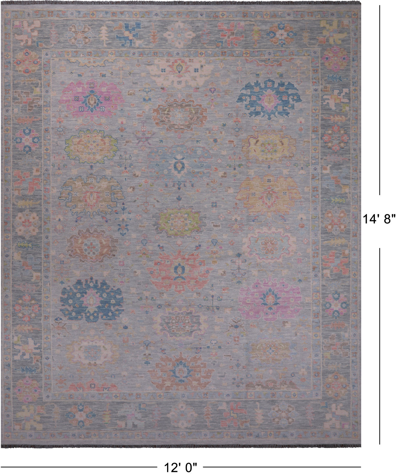 SUPER SALE Silver Turkish Oushak Handmade Wool Rug - 12' 0" X 14' 8"