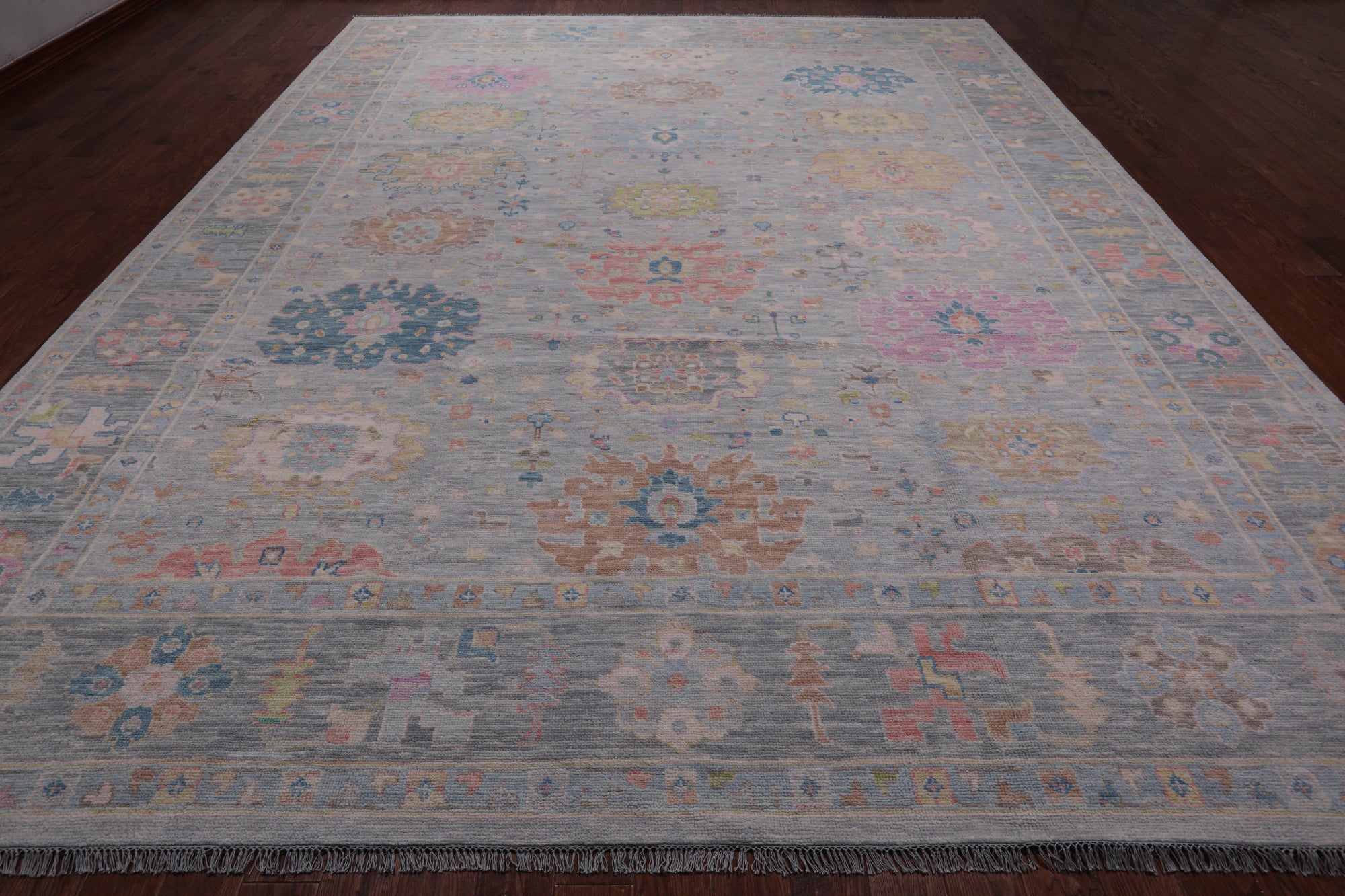 SUPER SALE Silver Turkish Oushak Handmade Wool Rug - 12' 0" X 14' 8"