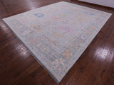 Silver Turkish Oushak Handmade Wool Rug - 12' 0" X 14' 8" - Golden Nile